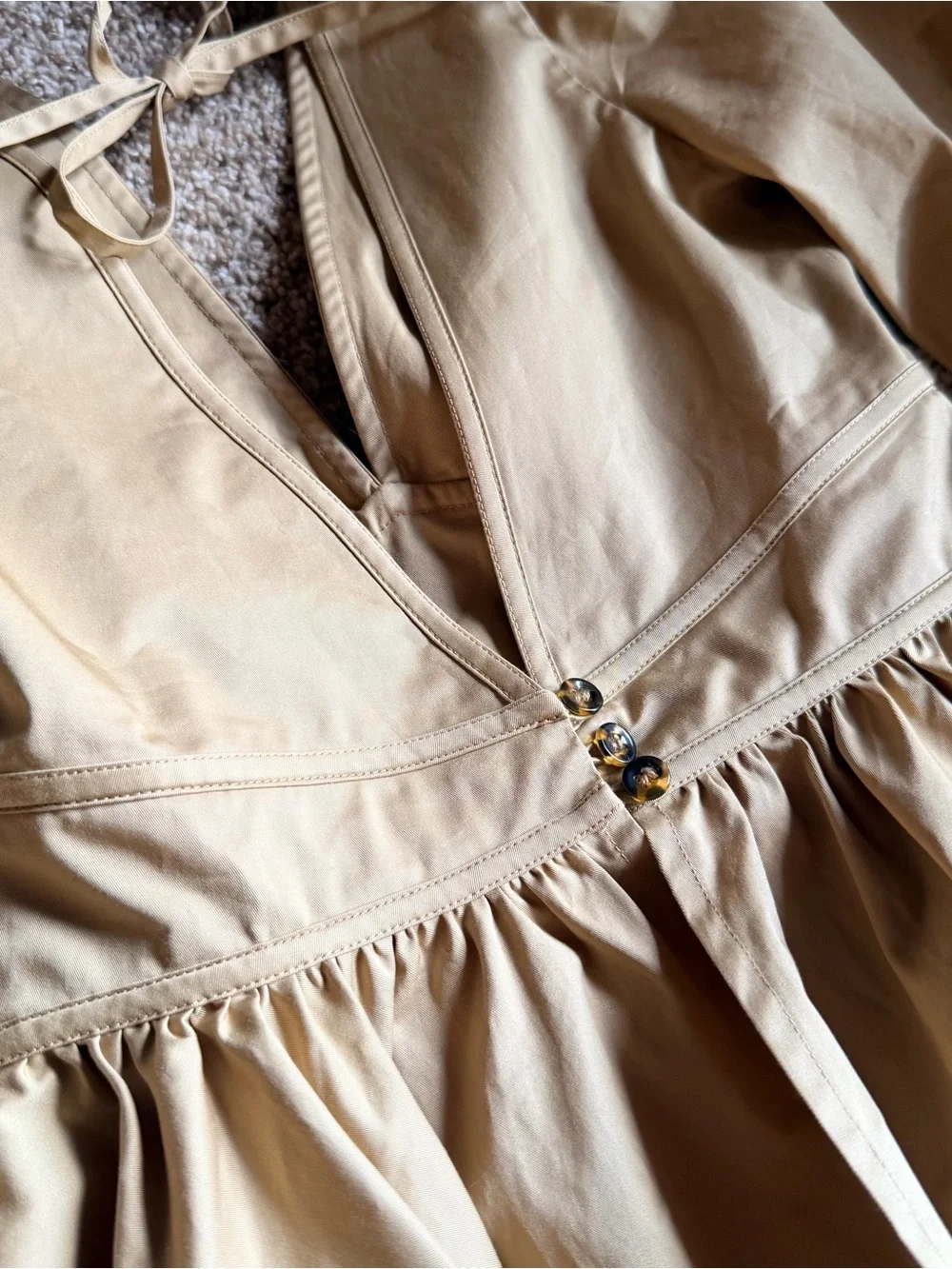 STAUD Beige Cotton Peplum Puff Sleeve Blouse